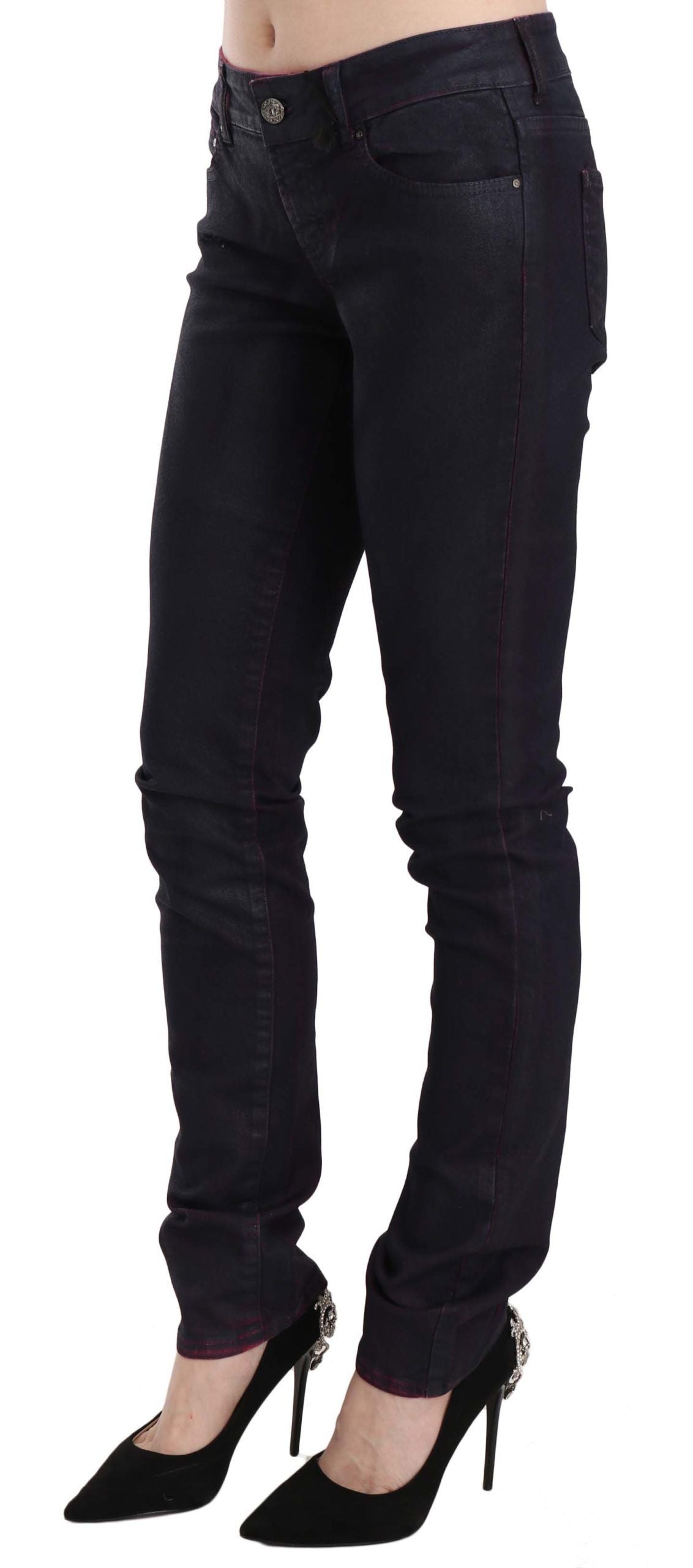 Black Cotton Low Waist Skinny Denim Pants