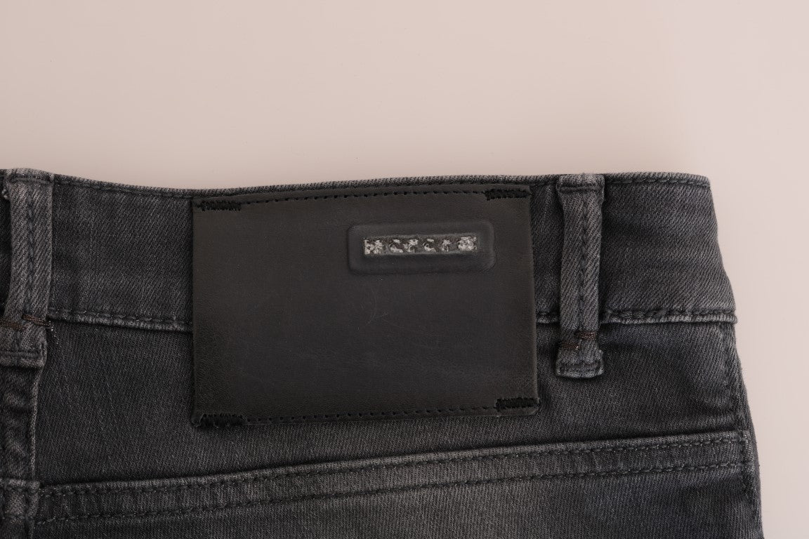Gray Cotton Slim Fit Denim Jeans