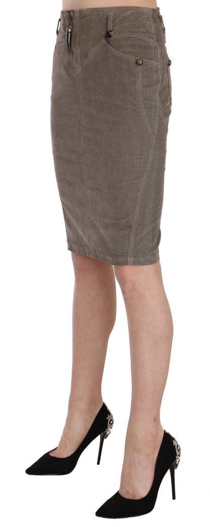 Gray Corduroy Pencil Straight A-Line Skirt