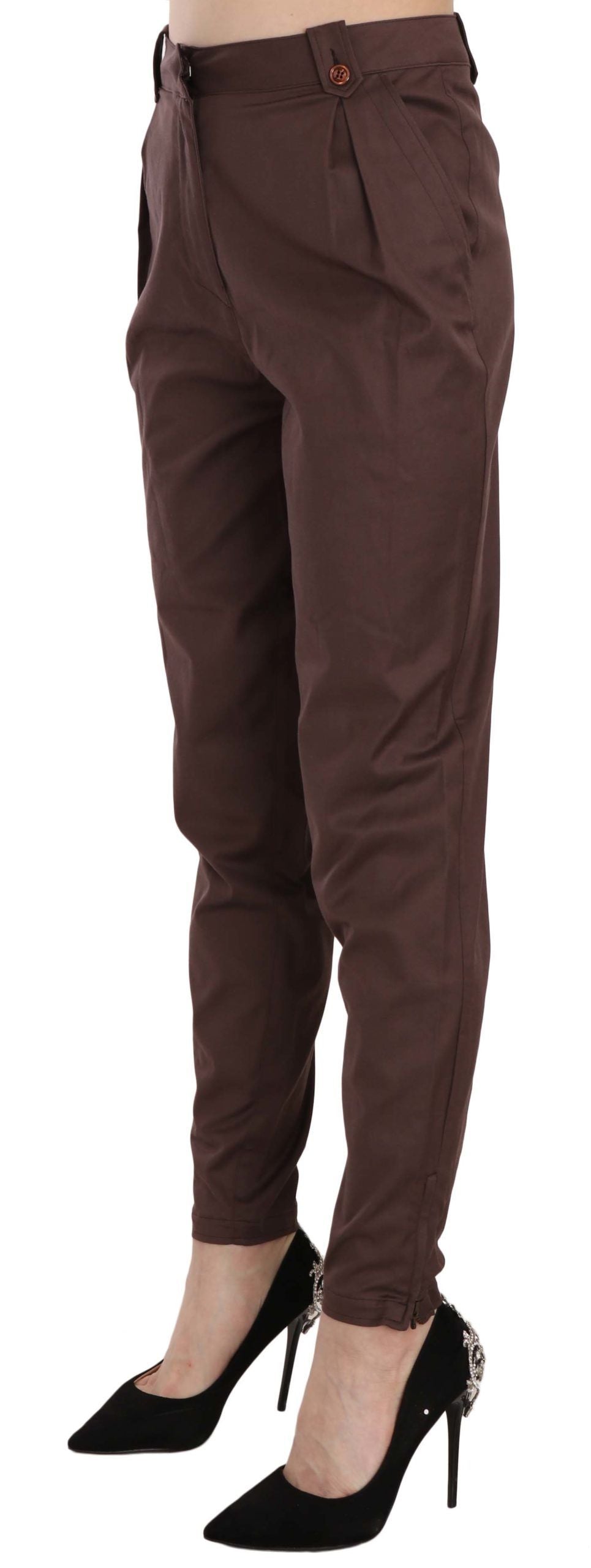 Brown High Waist Tapered Formal Trousers Pants