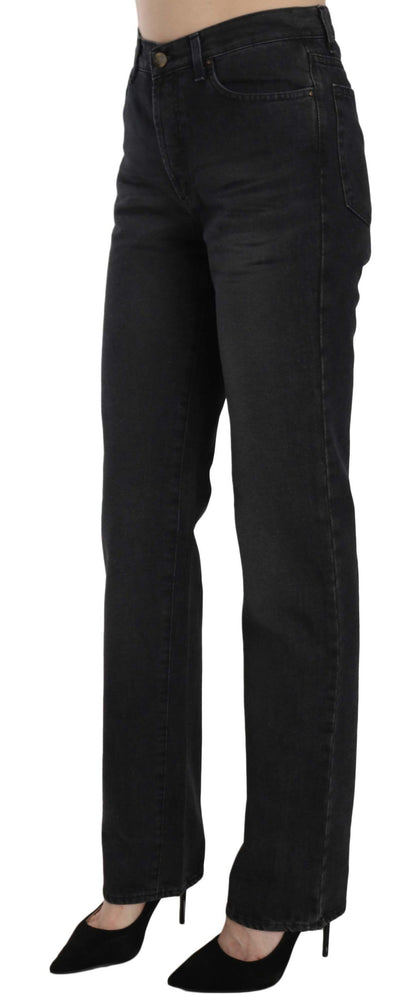 Black Washed High Waist Straight Denim Pants Jeans