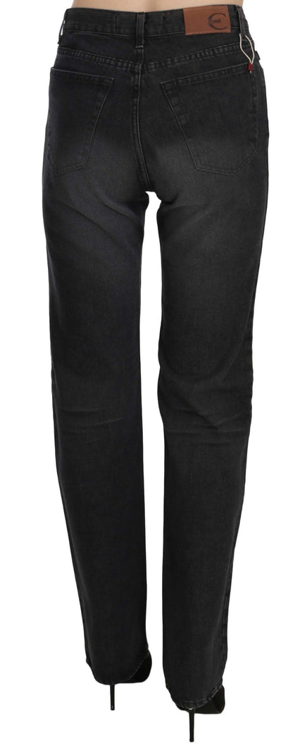 Black Washed High Waist Straight Denim Pants Jeans