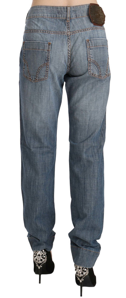 Blue Washed Cotton Low Waist Slim Fit Denim Pants