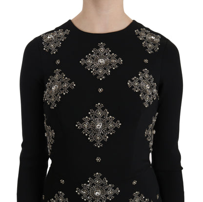 Black Crystal Stretch Mini Shift Dress