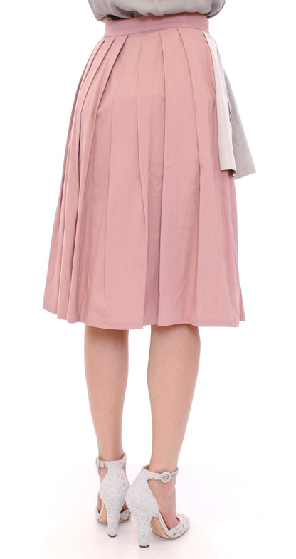 Pink Gray Knee-Length Pleated Skirt