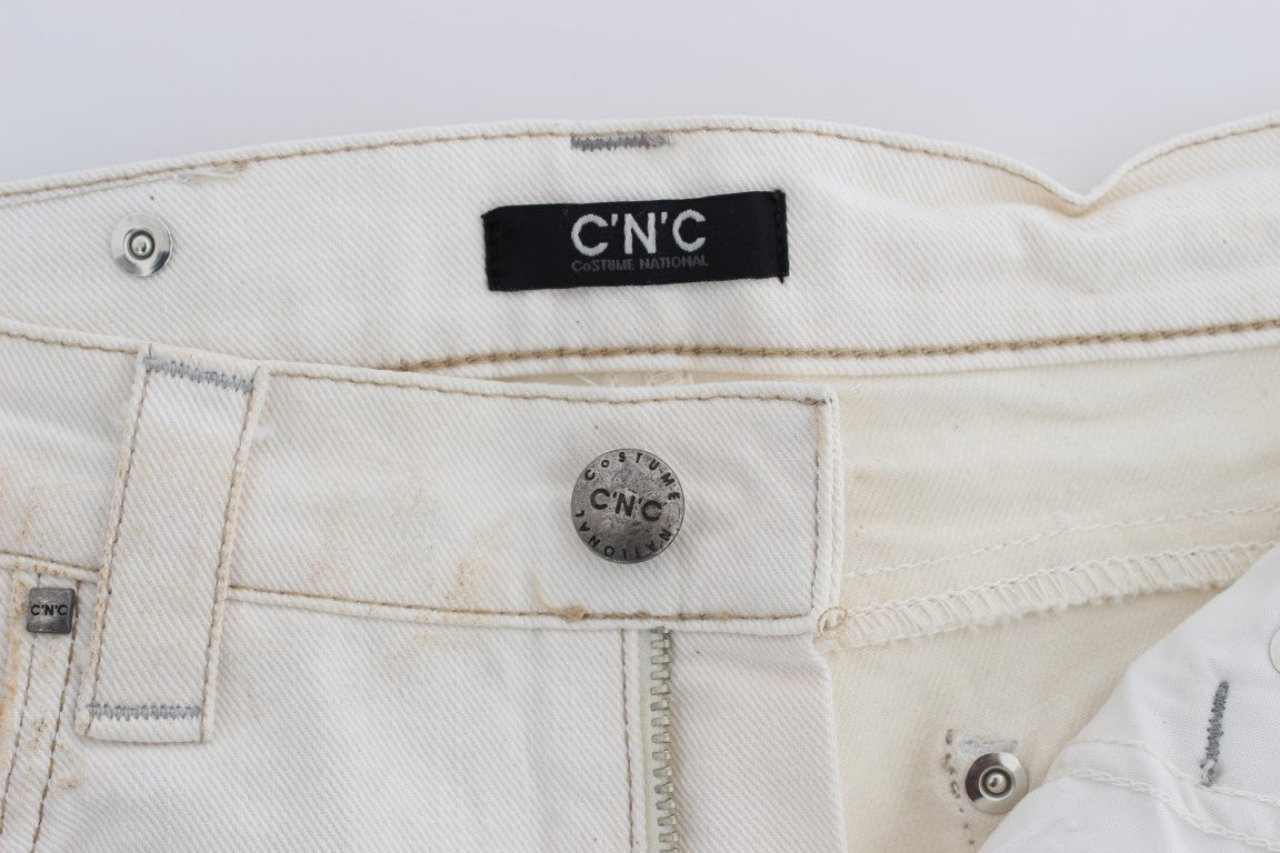 White Cotton Slim Fit Bootcut Jeans