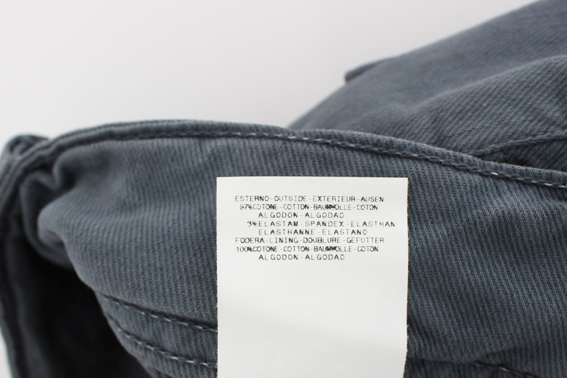 Blue Cotton Blend Slim Fit Bootcut Jeans