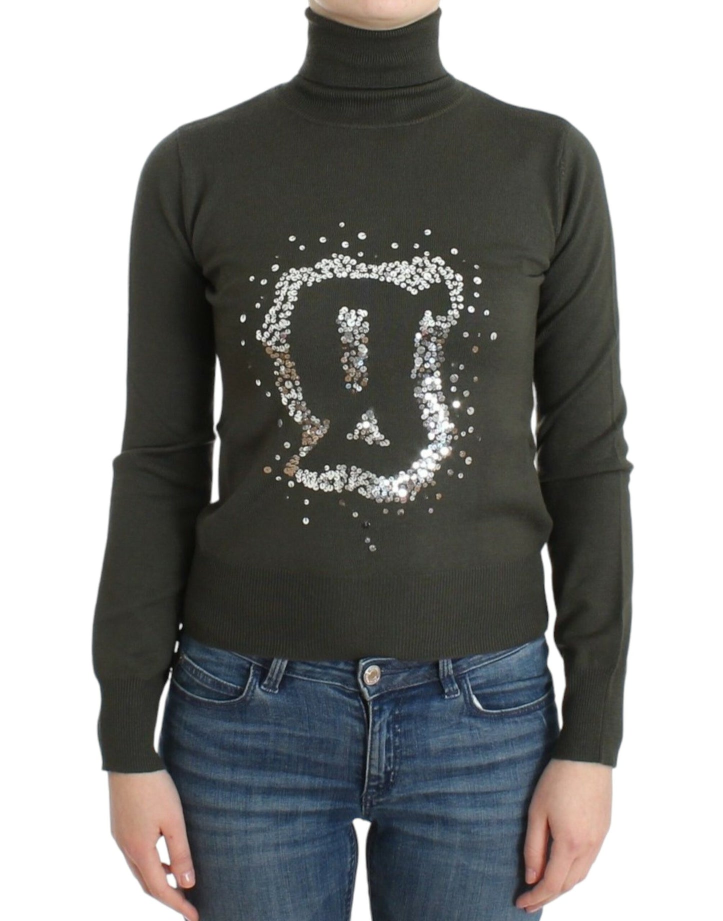 Green wool turtleneck sweater