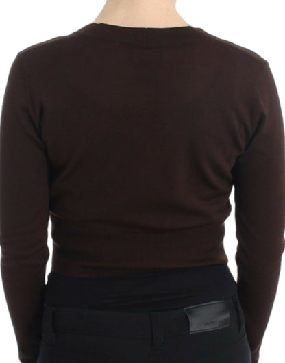 Brown cropped wool cardigan