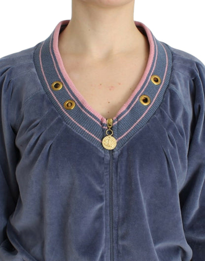 Blue velvet zipup sweater