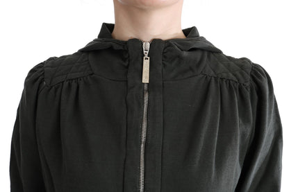 Gray Top Hooded Cotton Zipper Sweater