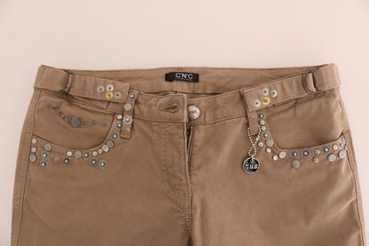 Beige Cotton Stretch Slim Fit Jeans