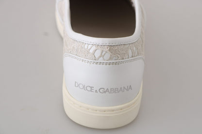 White Leather Lace Slip On Loafers Shoes