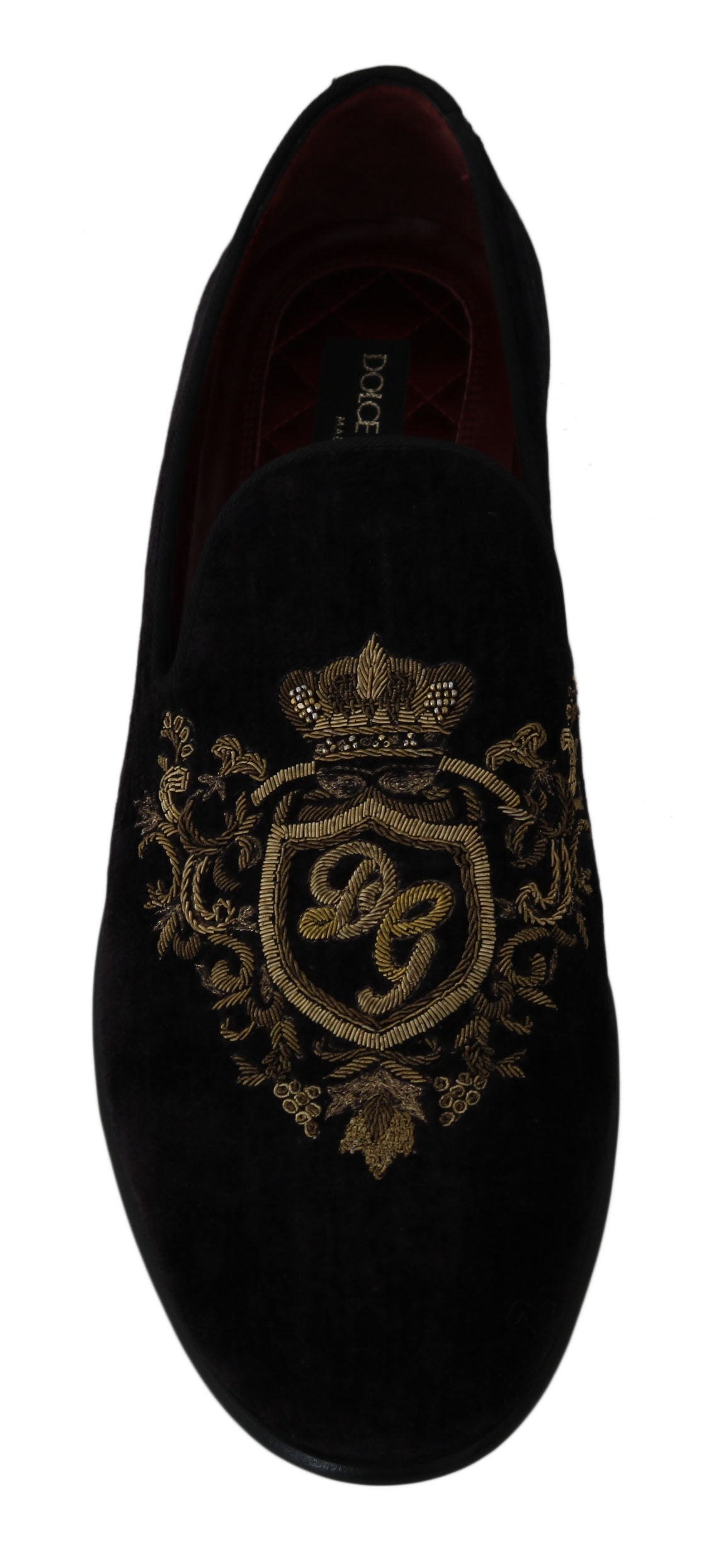 Loafers Black Velvet Gold Crown